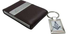 Master Mason Blue Lodge Credit Card Holder - With A Silver Keyring Custom Engraving Initials - Bricks Masons