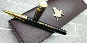 Master Mason Blue Lodge Pen - 24k Gold Clad Engraved Black Ink - Bricks Masons