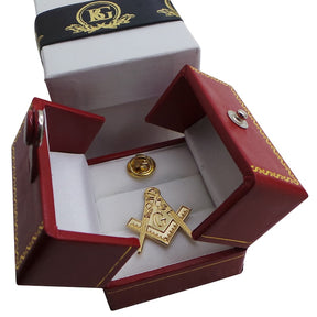 Master Mason Blue Lodge Lapel Pin - Gold 24k Clad Crest Luxury Case - Bricks Masons