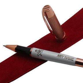 Master Mason Blue Lodge Pen - 18k Rose Gold Initials Engraving - Bricks Masons