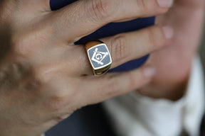 Master Mason Blue Lodge Ring - Solid Gold With Blue Enamel - Bricks Masons