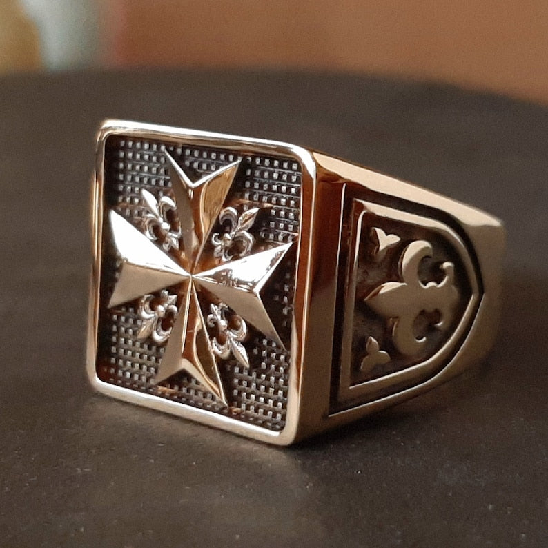 Order Of Malta Ring - Handcrafted Solid Silver Vermeil - Bricks Masons