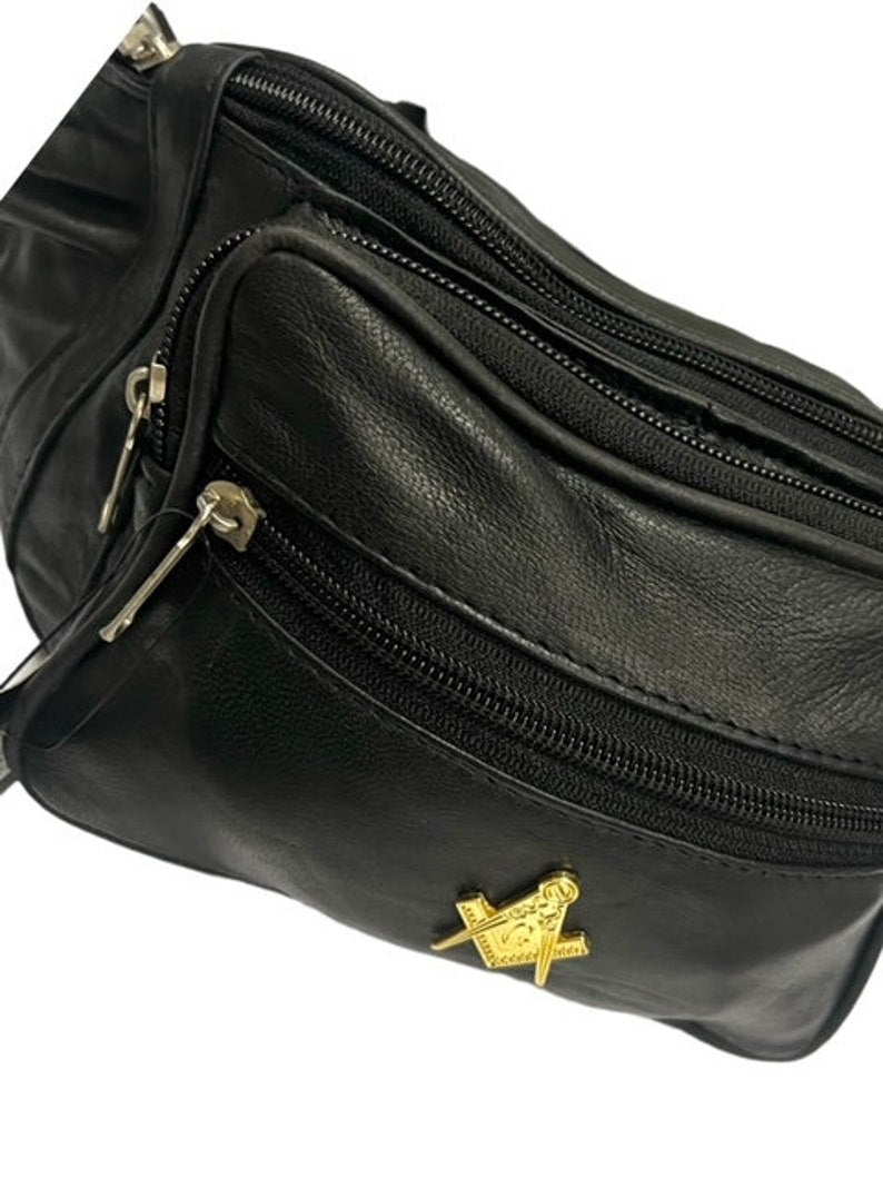 Master Mason Blue Lodge Waist Bag - Genuine Leather 24k Gold Clad Emblem - Bricks Masons