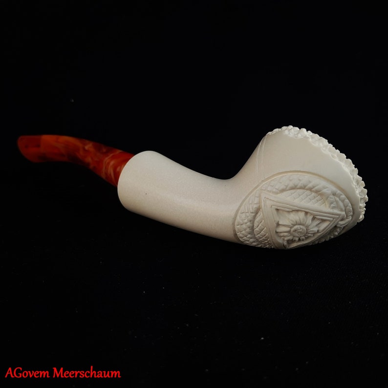 Masonic Meerschaum Pipe - Wax Coating With Fitted Case - Bricks Masons