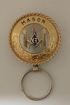 Master Mason Blue Lodge Keychain - Handcrafted Square & Compass G with Double Columns - Bricks Masons