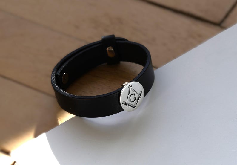 Master Mason Blue Lodge Bracelet - Black Leather - Bricks Masons