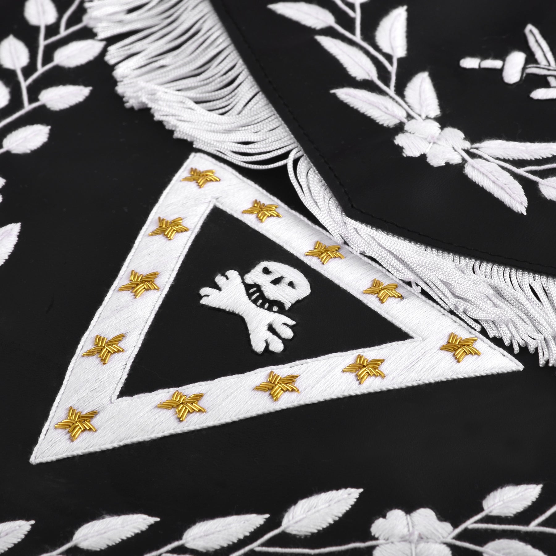 Knights Templar Apron - Triangular Black Velvet Hand Embroidery With Silver Tassels - Bricks Masons
