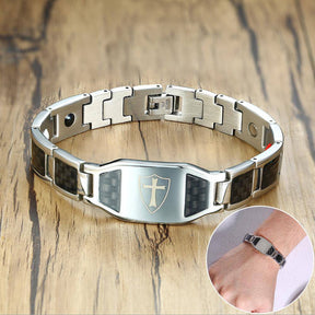 Knights Templar Bracelet - Carbon Fiber Magnetic (Black/Gold/Silver) - Bricks Masons