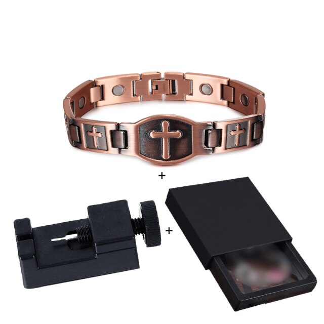 Knights Templar Commandery Bracelet - Square and Compass G/Cross Copper Magnetic - Bricks Masons