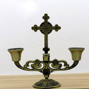 Knights Templar Candle Holder - 5" triple Retro Metal Bronze/Red/Silver - Bricks Masons
