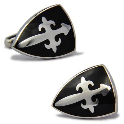 Knights Templar Cufflink - Cross Sword Shield Black - Bricks Masons