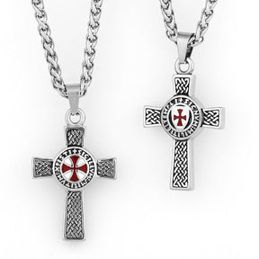 Knights Templar Necklace - Celtic Knot Red Cross Pendant - Bricks Masons