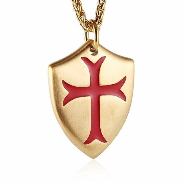 Knights Templar Necklace - Shield With Red Cross (Various Colors) - Bricks Masons