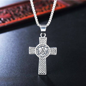 Knights Templar Necklace - WE ARE A BAND OF BROTHERS Cross Pendant - Bricks Masons