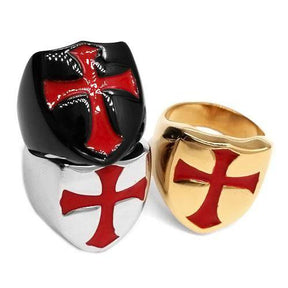 Knights Templar Ring - Armor Shield Red Cross (Black/Gold/Silver) - Bricks Masons