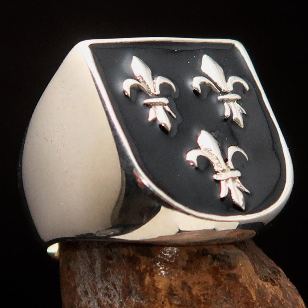 Knights Templar Ring - Black Fleur De Lis Sterling Silver - Bricks Masons