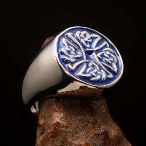 Knights Templar Ring - Blue Celtic Cross Sterling Ring - Bricks Masons