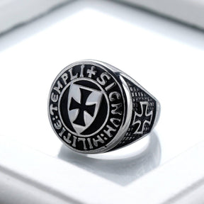 Knights Templar Ring - Cross Shield Stainless Steel - Bricks Masons