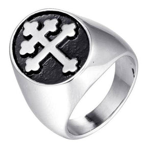 Knights Templar Ring - Cross Signet Silver - Bricks Masons