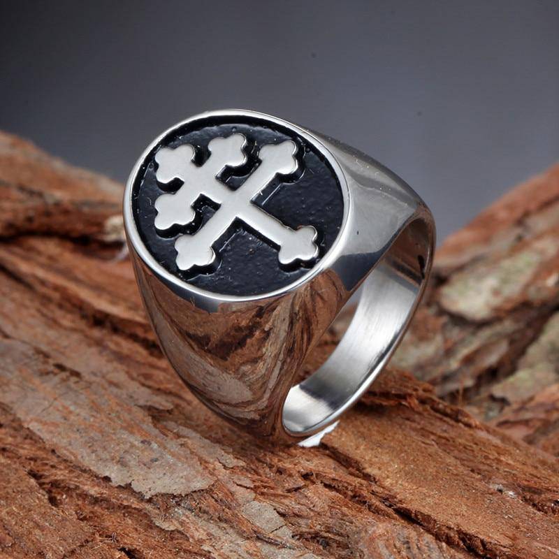 Knights Templar Ring - Cross Signet Silver - Bricks Masons