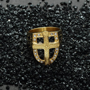 Knights Templar Ring - Golden Zirconia Armor - Bricks Masons