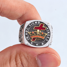 Knights Templar Ring - In Hoc Signo Vinces Crusader Seal Sterling Silver - Bricks Masons