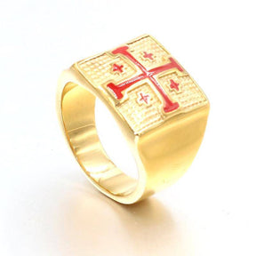 Knights Templar Ring - Jerusalem Cross (Gold/ White) - Bricks Masons