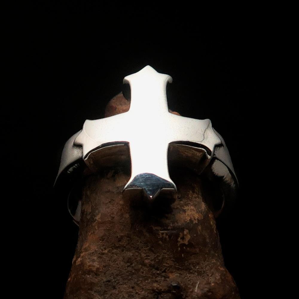 Knights Templar Ring - Mirror polished Silver Cross Ring - Bricks Masons