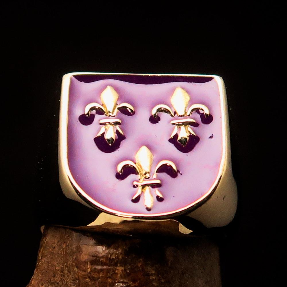 Knights Templar Ring - Purple Fleur De Lis Solid Brass - Bricks Masons