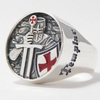 Knights Templar Ring - Red Armor Shield Crusader Cross - Bricks Masons