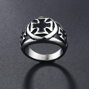 Knights Templar Ring - Silver Black Tone Cross - Bricks Masons