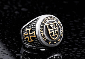 Knights Templar Ring - TEMPLI SIGNVM MILITIE Gold - Bricks Masons