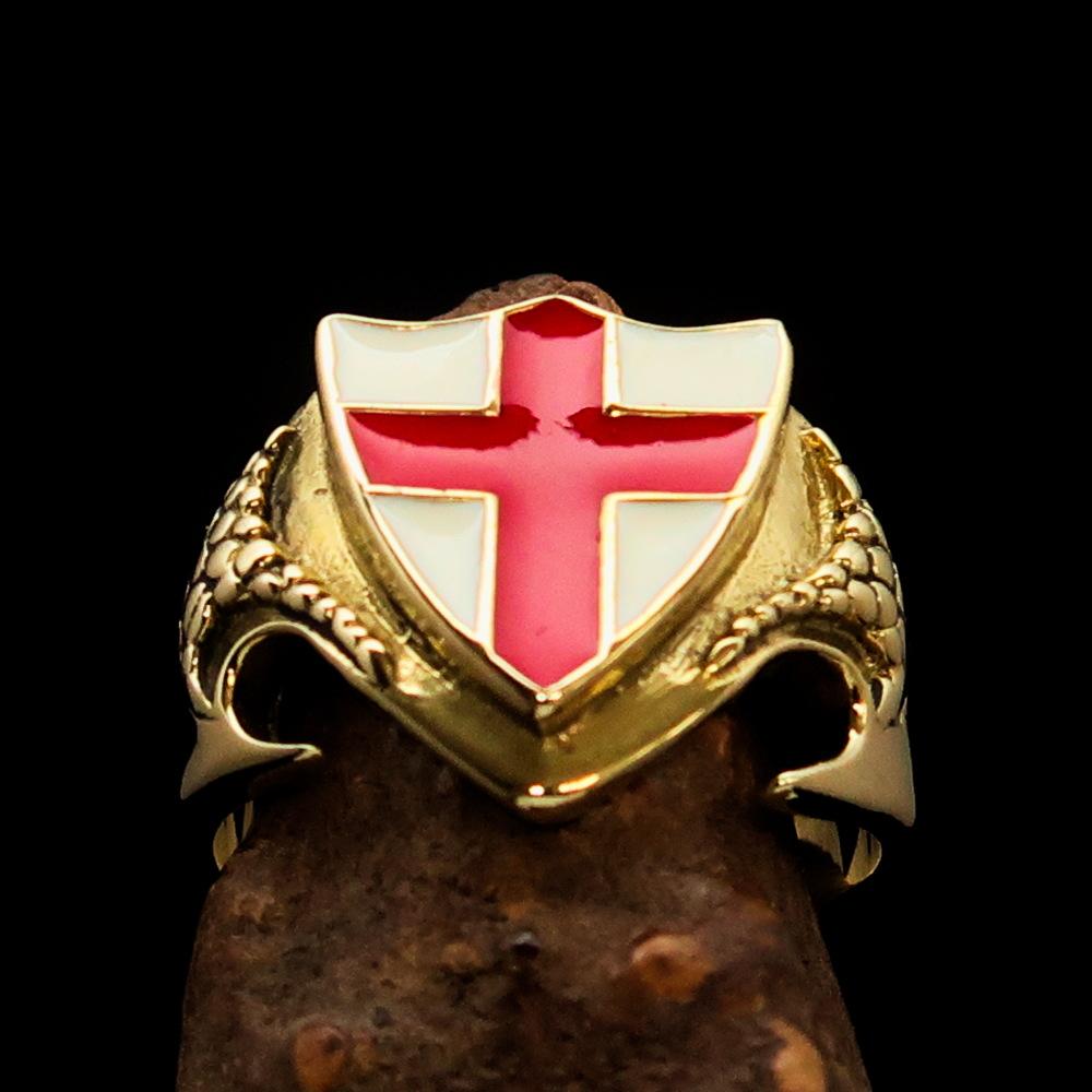 Knights Templar Ring - White & Red Templar Cross Brass - Bricks Masons