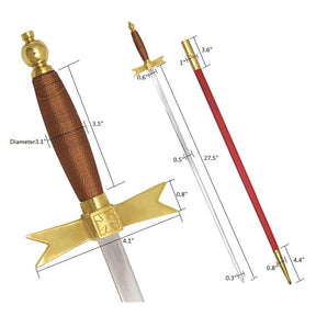 Knights Templar Sword - with Brown Hilt and Red Scabbard - Bricks Masons
