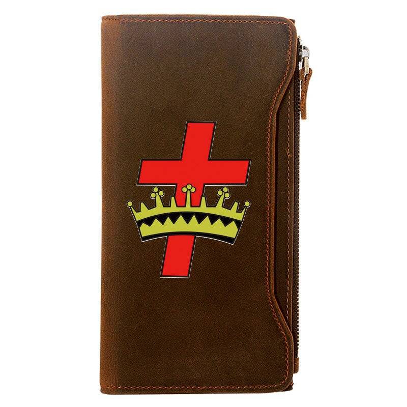 Knights Templar Wallet - Genuine Brown Leather - Bricks Masons
