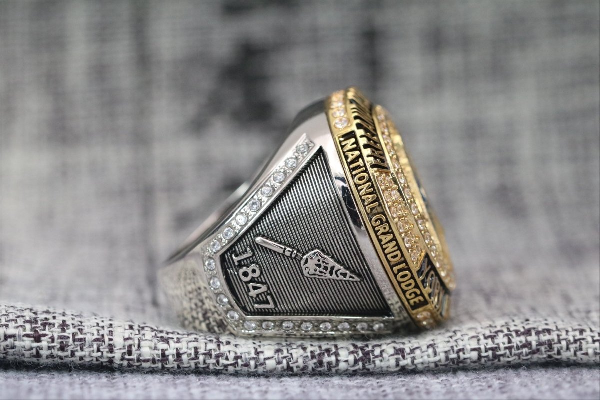 Master Mason Blue Lodge Ring - Sterling Silver 18k Yellow Gold Plated Face - Bricks Masons