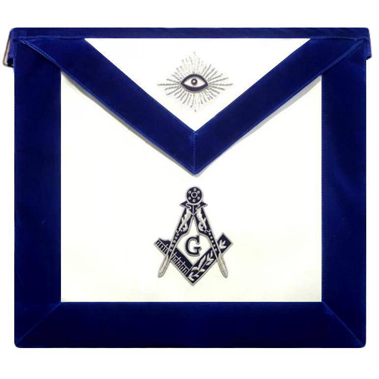 Master Mason Blue Lodge Apron - Royal Blue Silver Embroidery - Bricks Masons
