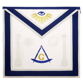 Master Mason Blue Lodge Apron - Sun, Moon & Pillars Hand Embroidery - Bricks Masons