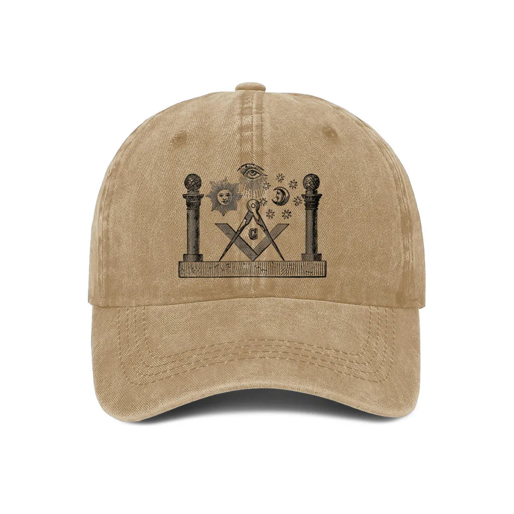 Master Mason Blue Lodge Baseball Cap - Printed Emblem Various Colors - Bricks Masons
