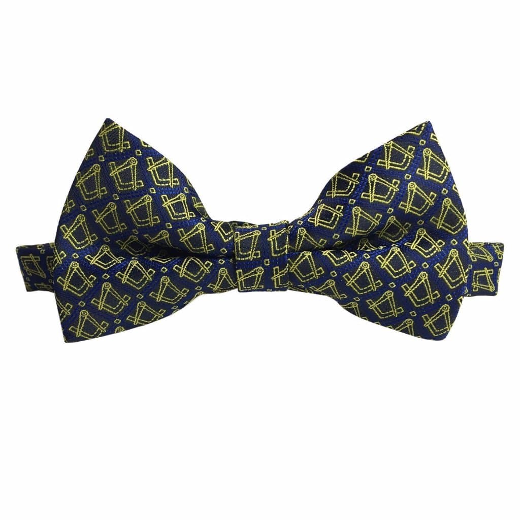 Master Mason Blue Lodge Bow Tie - Blue & Gold Silk Square & Compass - Bricks Masons