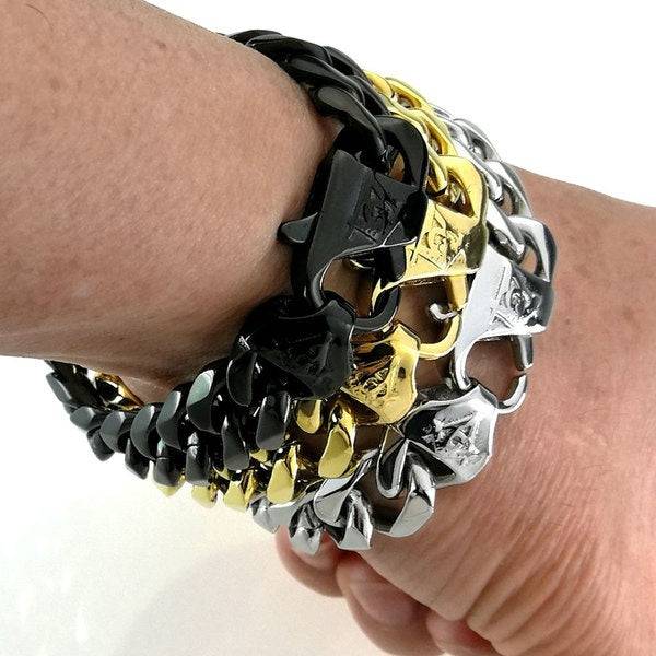 Master Mason Blue Lodge Bracelet - Cuban Link Plated Black/Gold/Silver - Bricks Masons