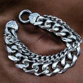 Master Mason Blue Lodge Bracelet - Polished Stainless Steel Cuban Chain - Bricks Masons