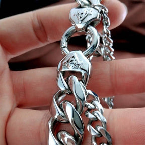 Master Mason Blue Lodge Bracelet - Polished Stainless Steel Cuban Chain - Bricks Masons