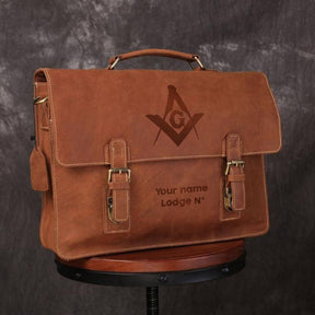 Master Mason Blue Lodge Briefcase - Handmade Leather - Bricks Masons