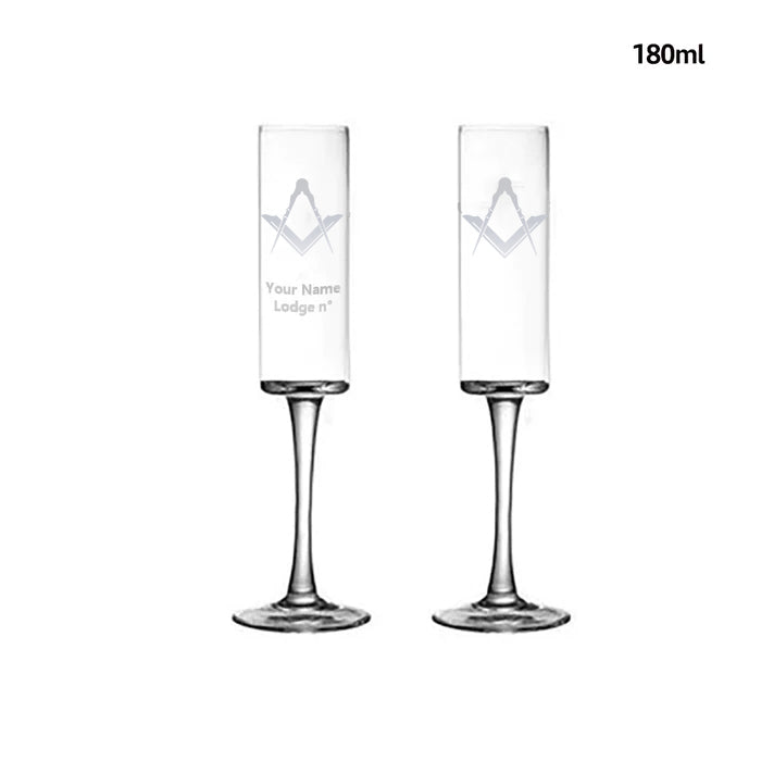 Master Mason Blue Lodge Champagne Flute - 2 Pieces Set - Bricks Masons