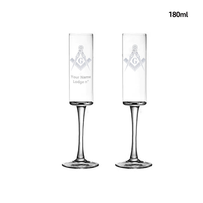 Master Mason Blue Lodge Champagne Flute - 2 Pieces Set - Bricks Masons