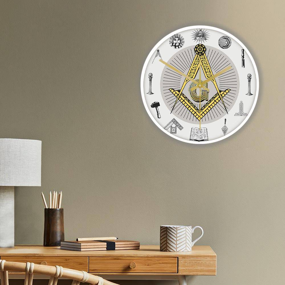 Master Mason Blue Lodge Clock - Golden Square and Compass G Digital LED - Bricks Masons