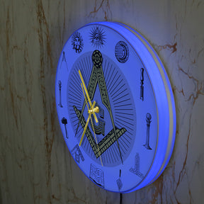 Master Mason Blue Lodge Clock - Golden Square and Compass G Digital LED - Bricks Masons