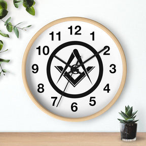 Master Mason Blue Lodge Clock - Square & Compass G Wooden Frame - Bricks Masons