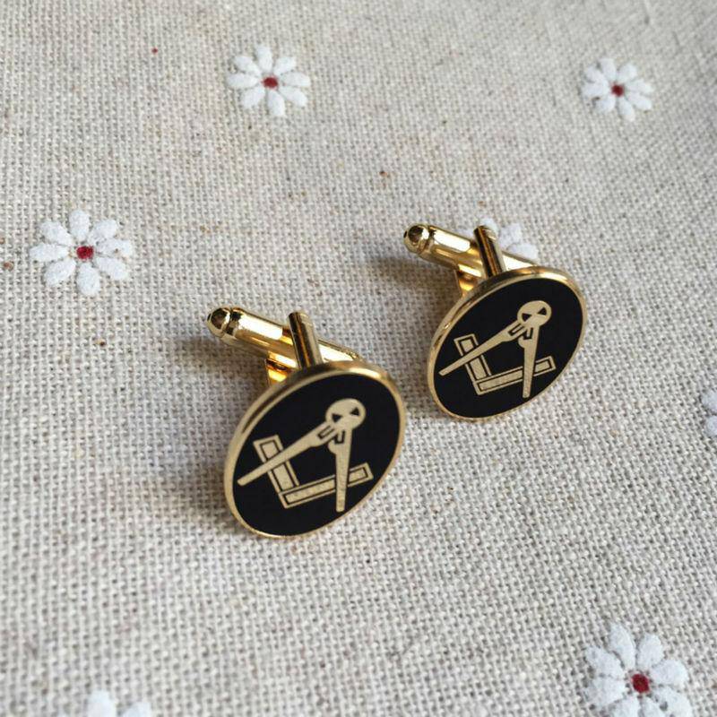 Master Mason Blue Lodge Cufflink - Oval & Gold - Bricks Masons